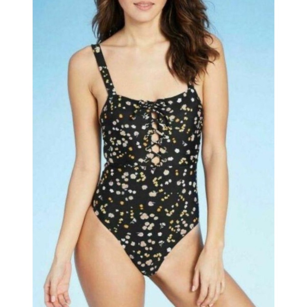 Lace Up Front One Piece Swimsuit